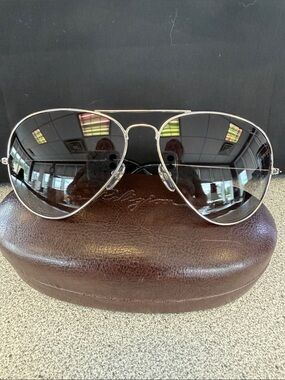 True Religion Silver Aviator Sunglasses with Dark Smoke Lenses
